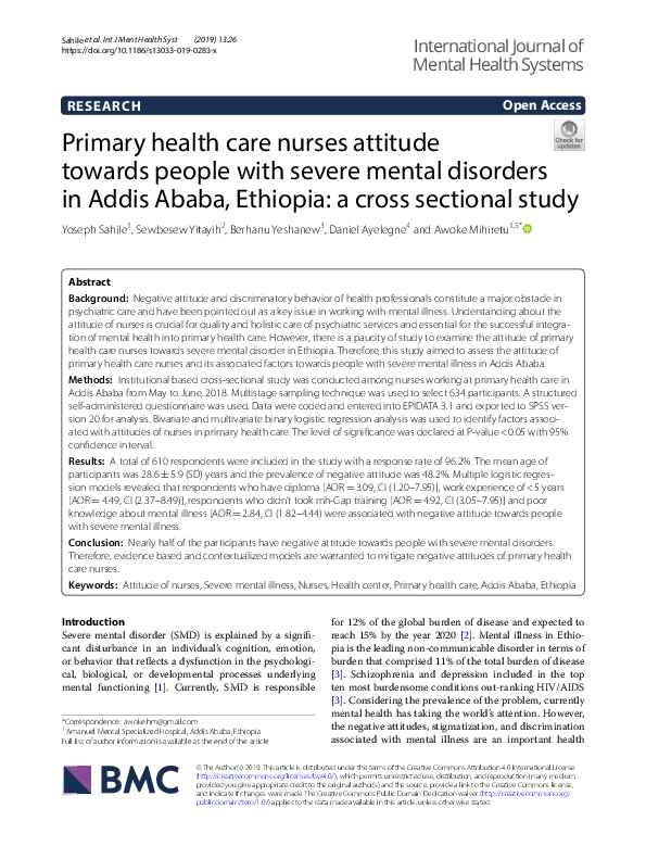 (PDF) Primary health care nurses attitude towards people with severe ...
