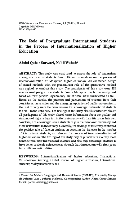 (PDF) The Role of Postgraduate International Students in the Process of ...