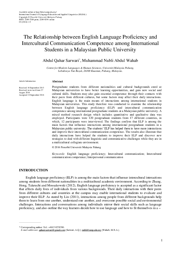 (PDF) The Relationship between English Language Proficiency and ...