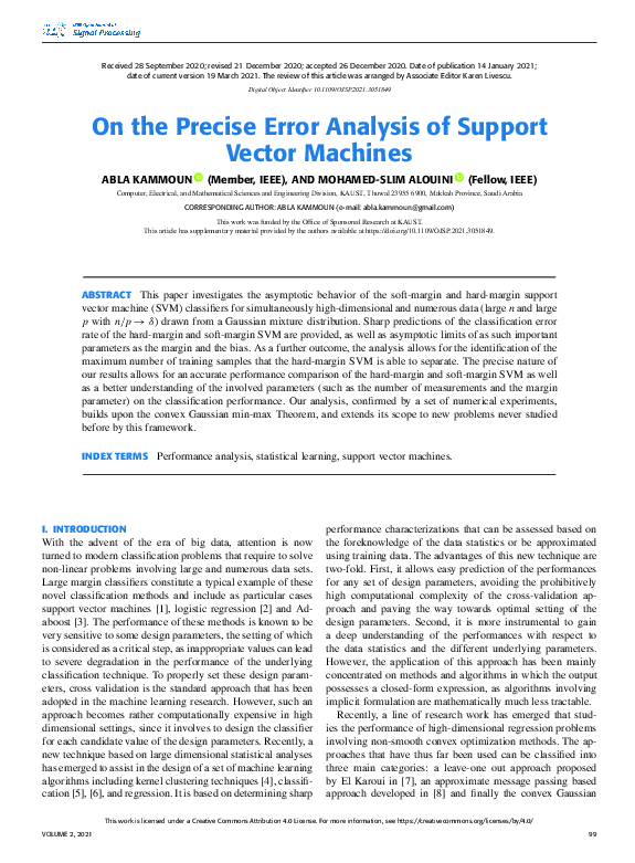 (PDF) On the Precise Error Analysis of Support Vector Machines