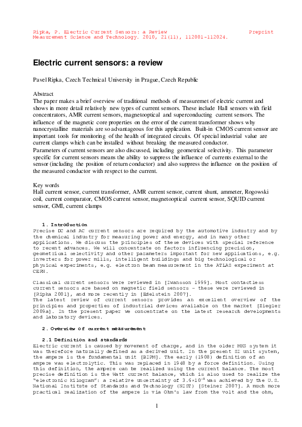 (PDF) Electric current sensors a review Pavel Ripka Academia.edu