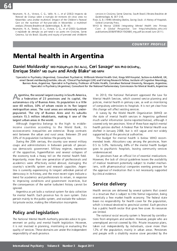 (PDF) Mental health in Argentina