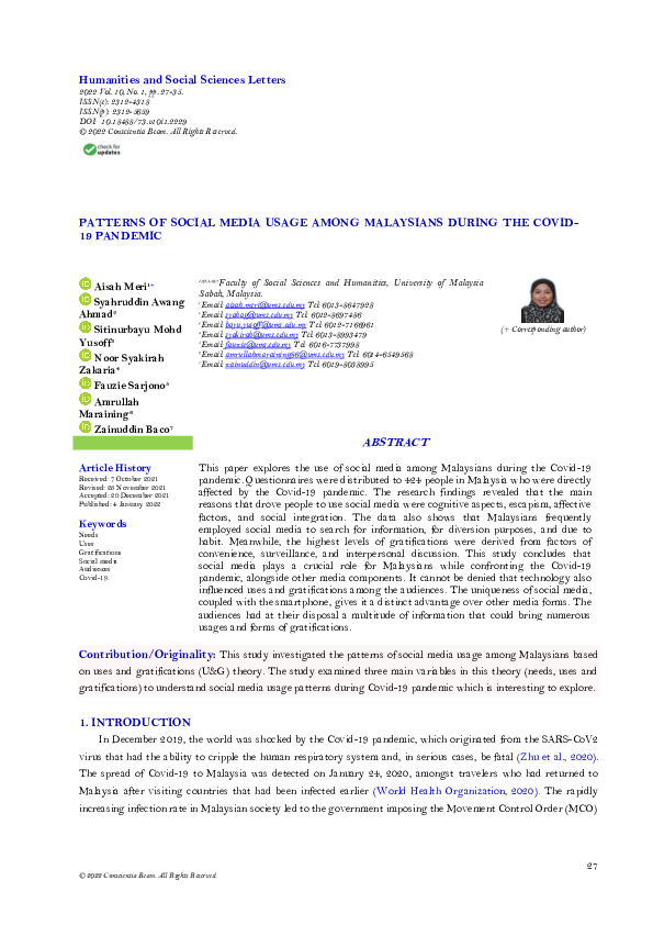 (PDF) Patterns of Social Media Usage among Malaysians During the Covid ...