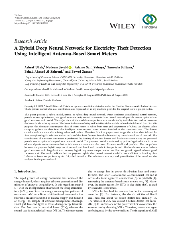 (PDF) A Hybrid Deep Neural Network for Electricity Theft Detection ...