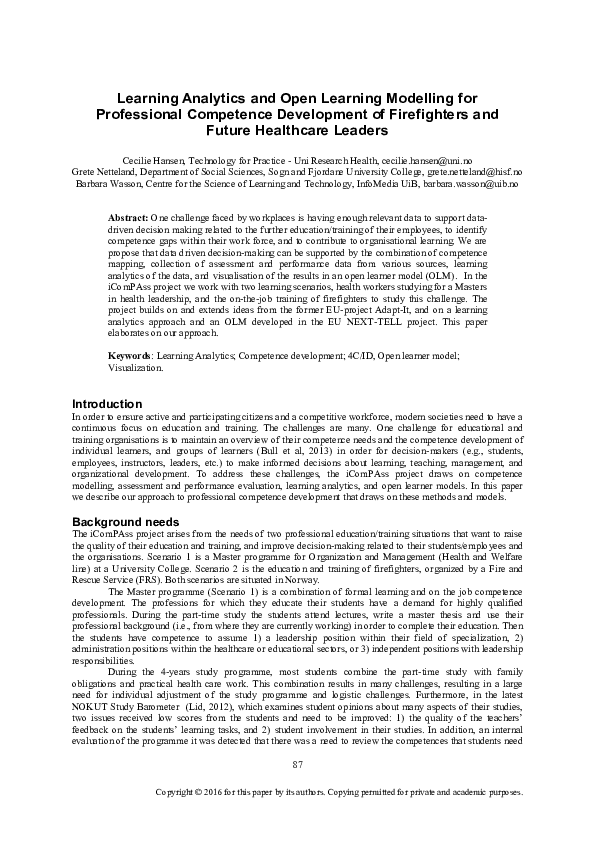 (PDF) Learning Analytics and Open Learning Modelling for Professional ...