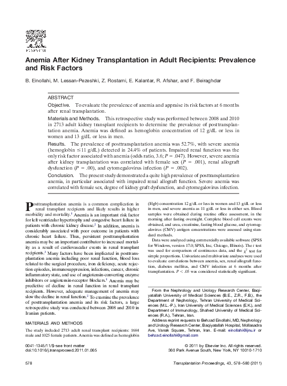 (PDF) Anemia After Kidney Transplantation in Adult Recipients ...