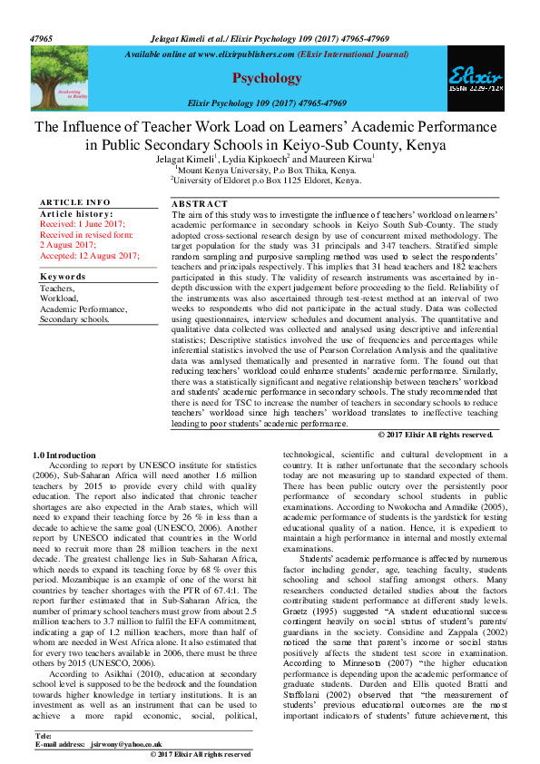 (PDF) The Influence of Teacher Work Load on Learners’ Academic ...