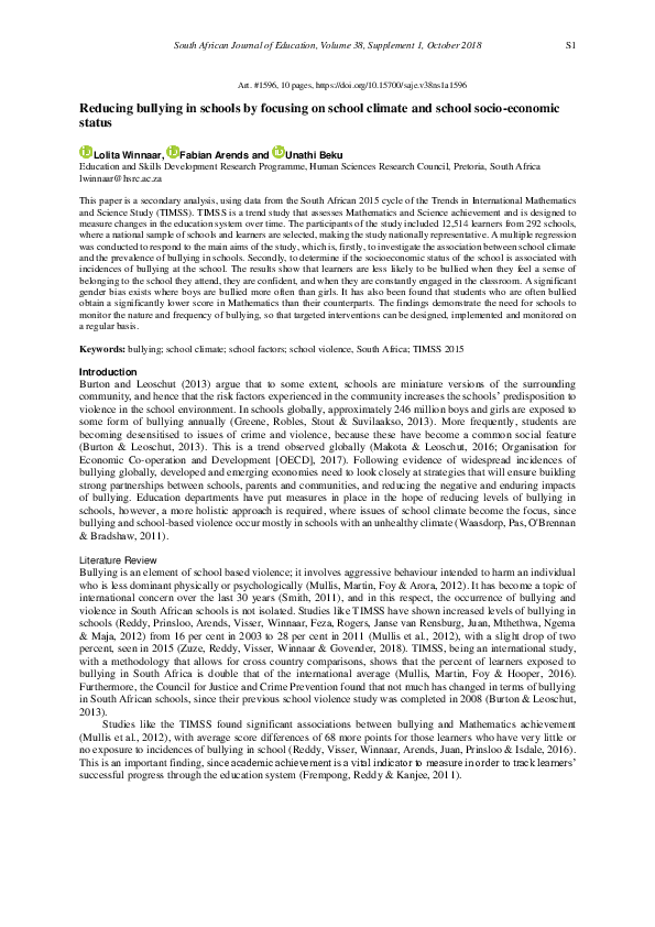(PDF) Reducing bullying in schools by focusing on school climate and ...