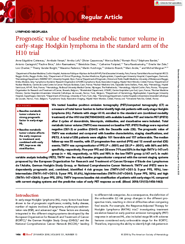 (PDF) Prognostic value of baseline metabolic tumor volume in early ...