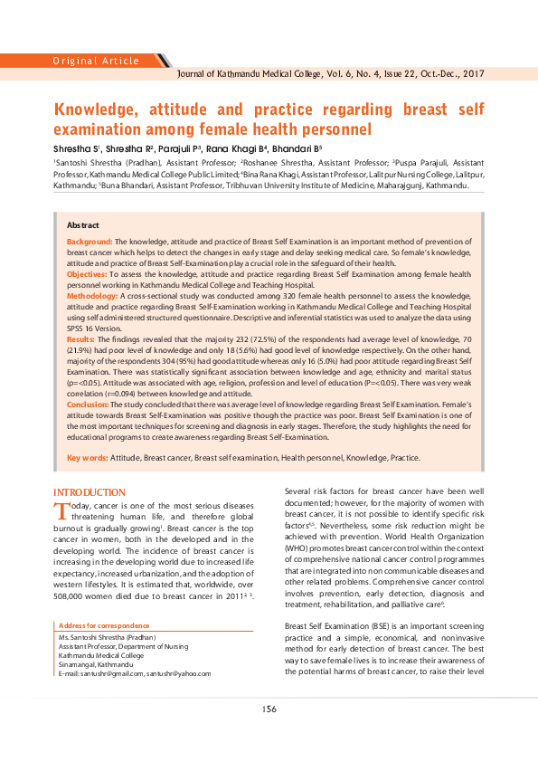 (PDF) Knowledge, Attitude and Practice Regarding Breast Self ...