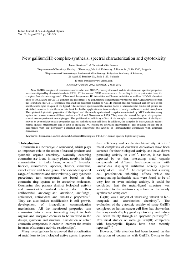 (PDF) New gallium(III) complex-synthesis, spectral characterization and ...