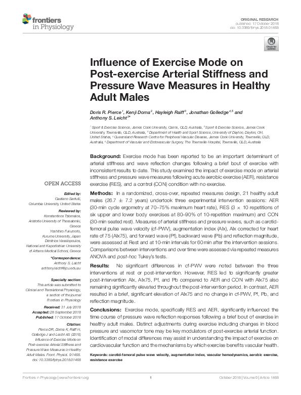 (PDF) Influence of Exercise Mode on Post-exercise Arterial Stiffness ...