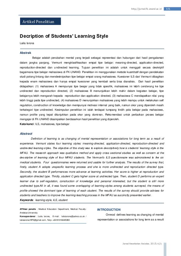 (PDF) Decription of Students’ Learning Style