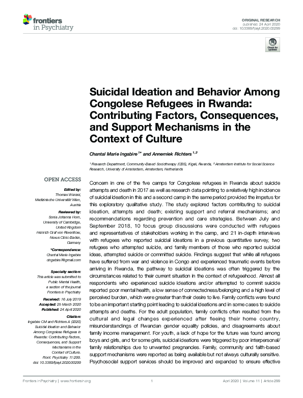 (PDF) Suicidal Ideation and Behavior Among Congolese Refugees in Rwanda ...