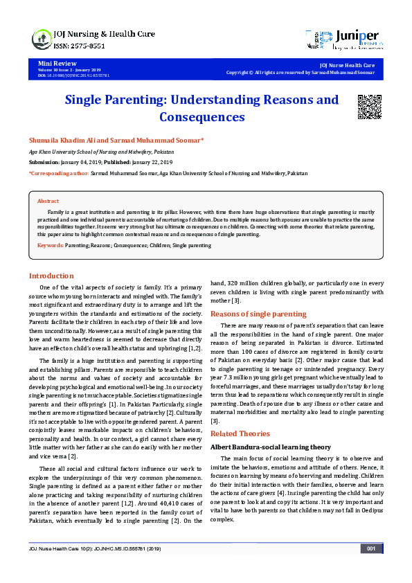 (PDF) Single Parenting: Understanding Reasons and Consequences