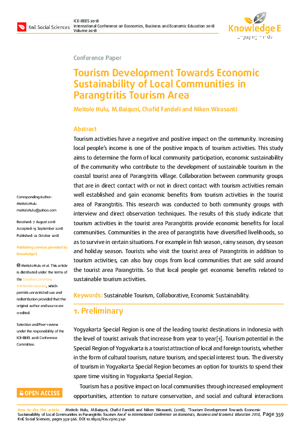 (PDF) Tourism Development Towards Economic Sustainability of Local ...