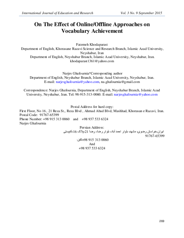(PDF) On The Effect of Online/Offline Approaches on Vocabulary Achievement