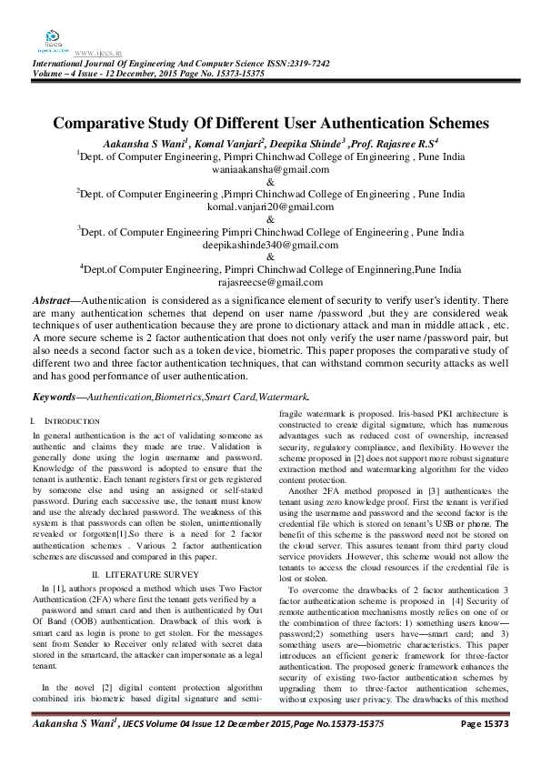 (PDF) Comparative Study Of Different User Authentication Schemes