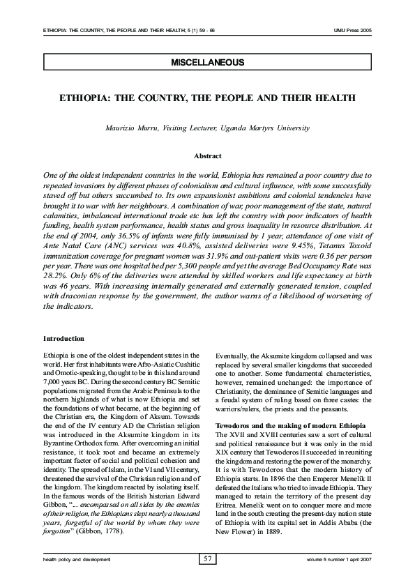 (PDF) Ethiopia: The Country, the People and Their Health
