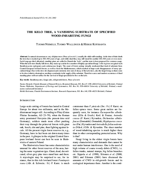 (PDF) The Kelo Tree, a Vanishing Substrate of Specified Wood-Inhabiting ...