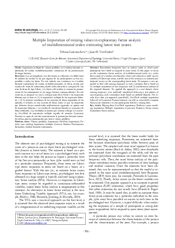 (PDF) Multiple Imputation of missing values in exploratory factor ...
