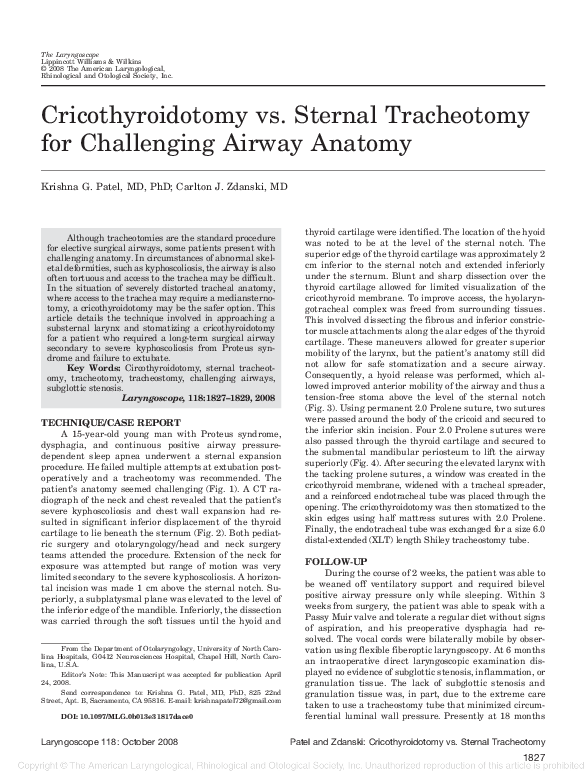 (PDF) Cricothyroidotomy vs. sternal tracheotomy for challenging airway ...