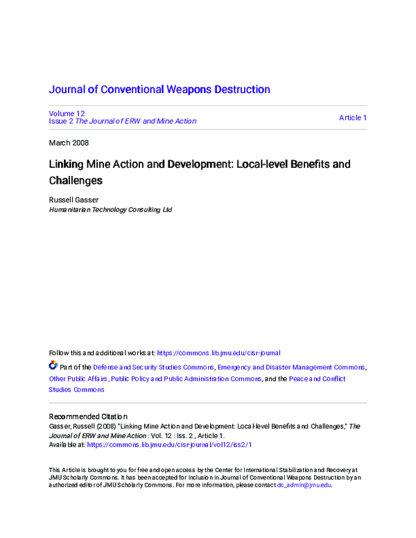 (PDF) Linking Mine Action and Development: Local-level Benefits and ...