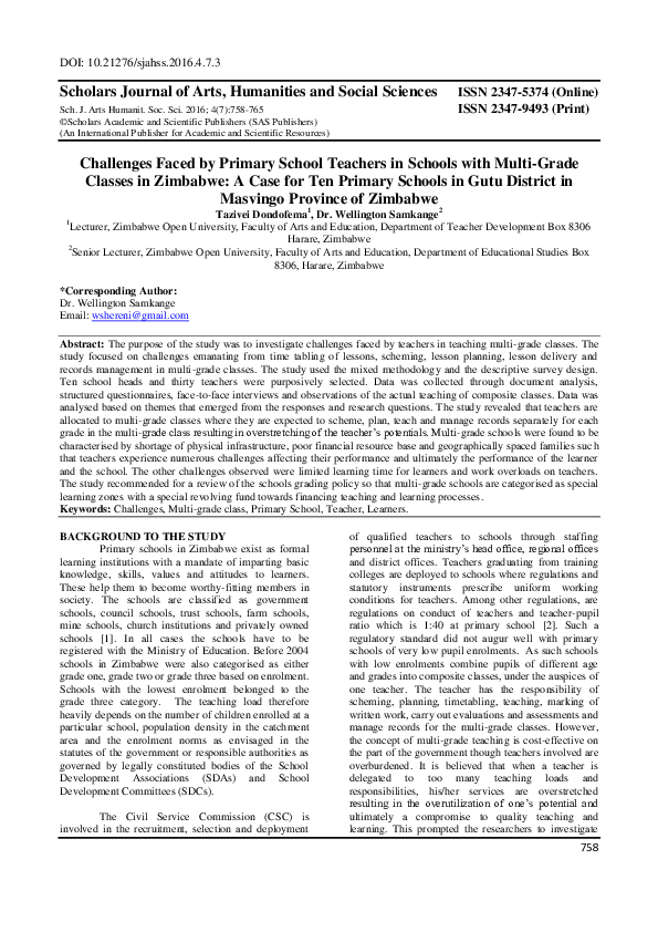 (PDF) Challenges Faced by Primary School Teachers in Schools with Multi ...
