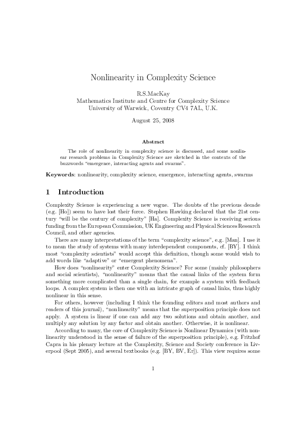(PDF) Nonlinearity in complexity science