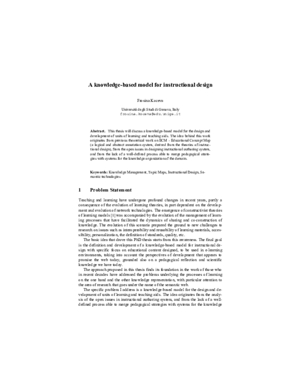 A Knowledge-Based Model for Instructional Design