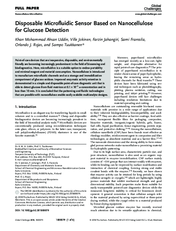 (PDF) Disposable Microfluidic Sensor Based on Nanocellulose for Glucose ...