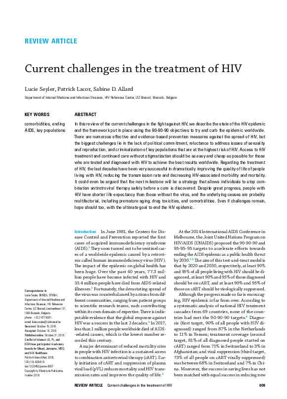 (PDF) Current challenges in the treatment of HIV