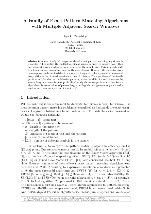(PDF) A Family of Exact Pattern Matching Algorithms with Multiple ...