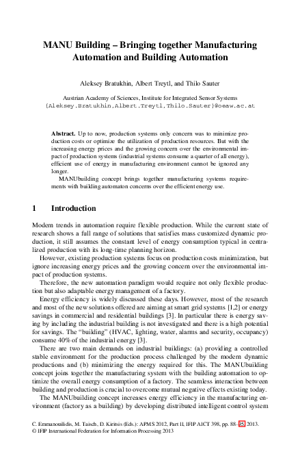(PDF) MANU Building – Bringing together Manufacturing Automation and ...