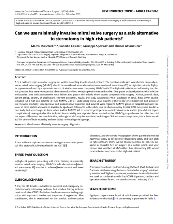 (PDF) Can we use minimally invasive mitral valve surgery as a safe ...