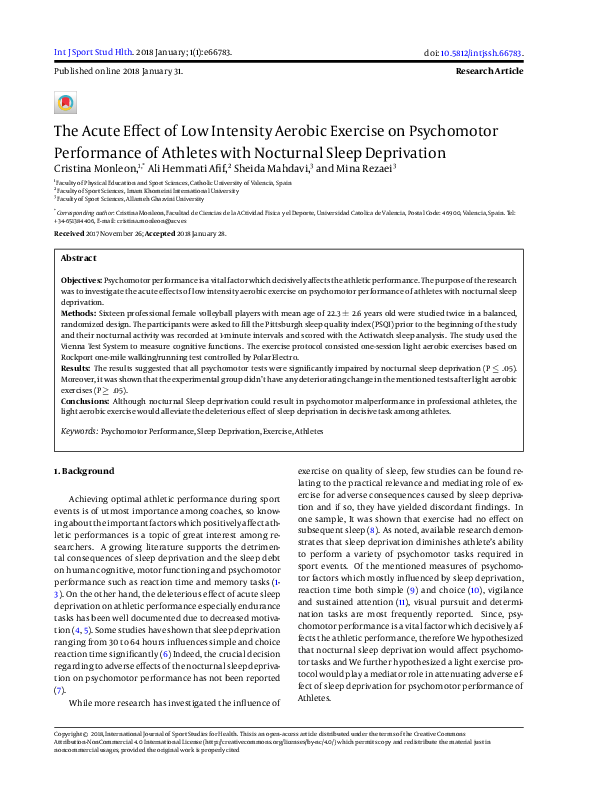 (PDF) The Acute Effect of Low Intensity Aerobic Exercise on Psychomotor ...