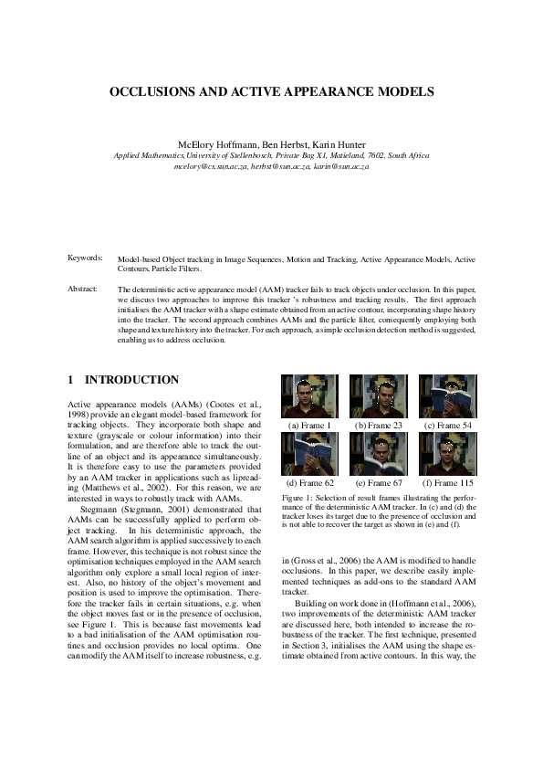 (PDF) Occlusions and Active Appearance Models