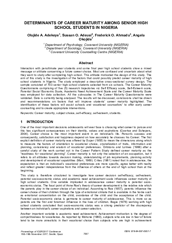 (PDF) Determinants of Career Maturity Among Senior High School Students ...