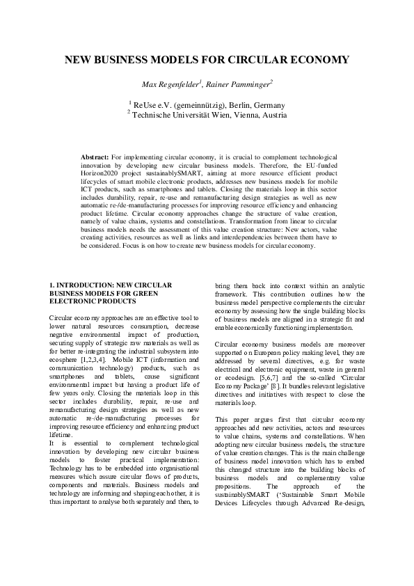 (PDF) New Business Models for Circular Economy