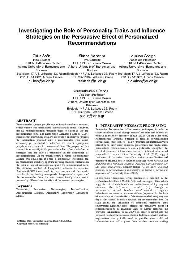 (PDF) Investigating the Role of Personality Traits and Influence ...