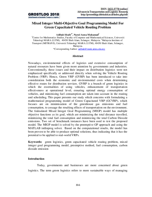(PDF) Mixed Integer Multi-Objective Goal Programming Model For Green ...