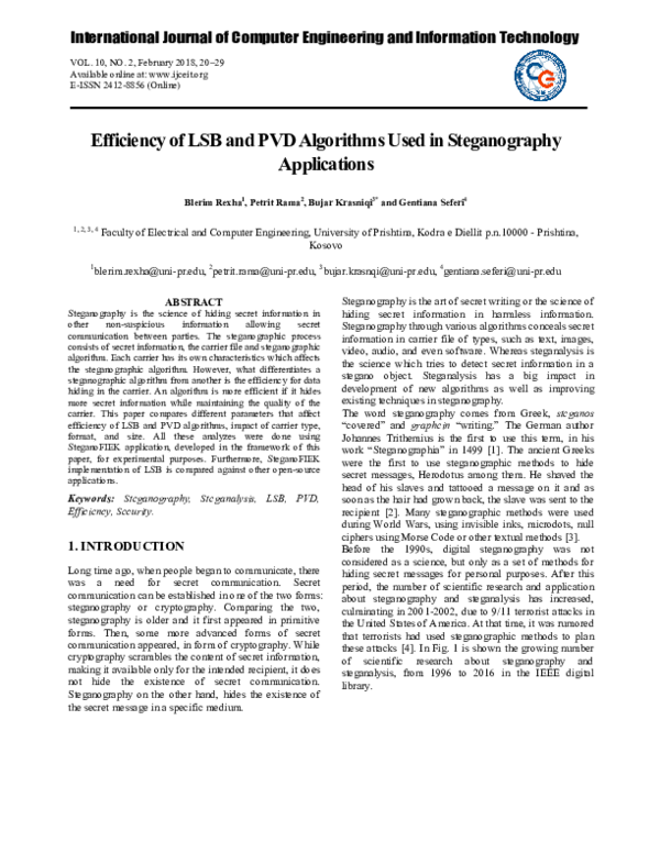 (PDF) Efficiency of LSB and PVD Algorithms Used in Steganography ...