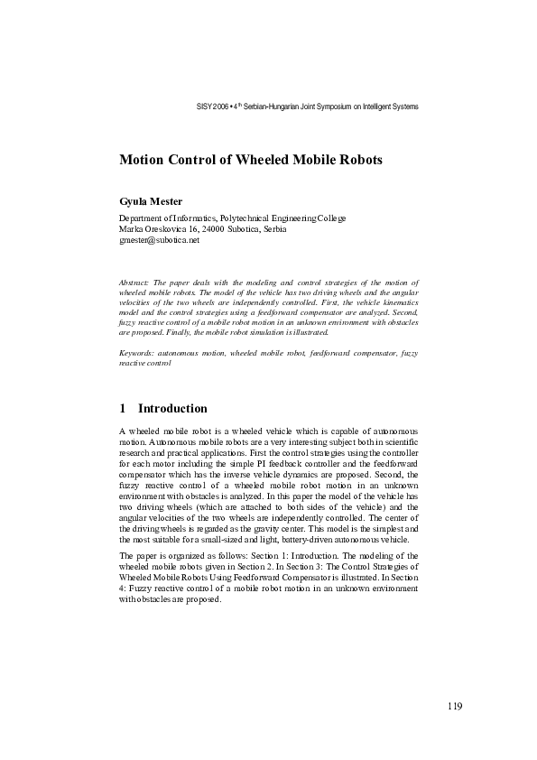 (PDF) Motion Control of Wheeled Mobile Robots