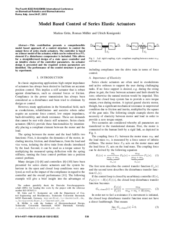 (PDF) Model based control of series elastic actuators