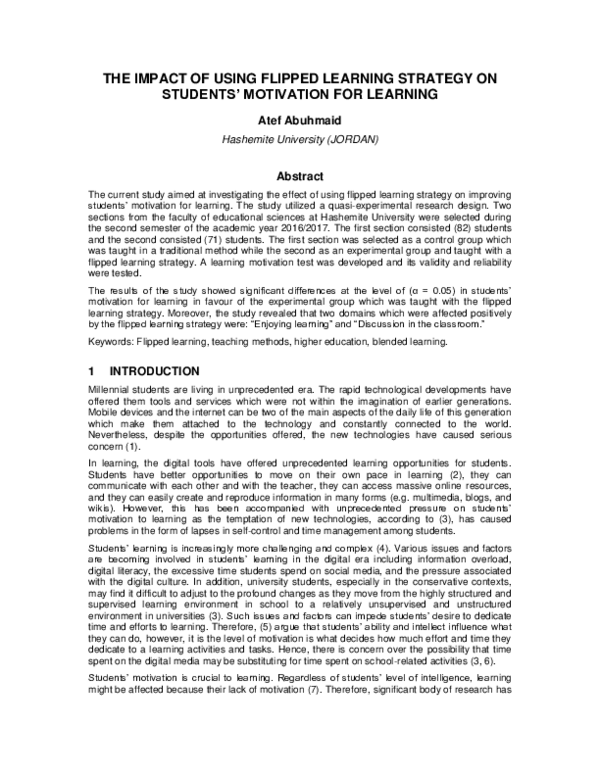 (PDF) The Impact of Using Flipped Learning Strategy on Students ...