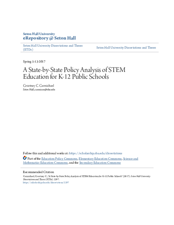 (PDF) A State-By-State Policy Analysis of STEM Education for K-12 ...