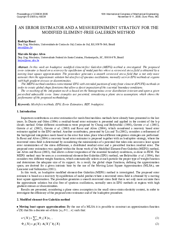 (PDF) An Error Estimator and a Mesh Refinement Strategy for the ...
