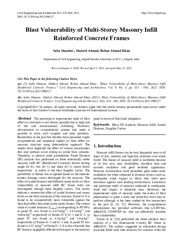 (PDF) Blast Vulnerability of MultiStorey Masonry Infill