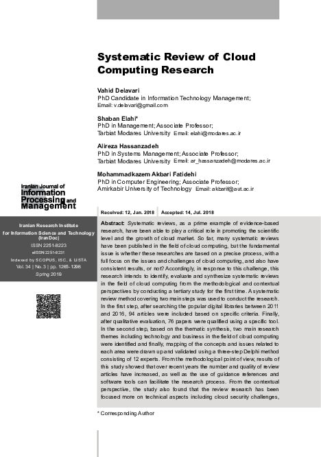 (PDF) Systematic review of Cloud Computing Research