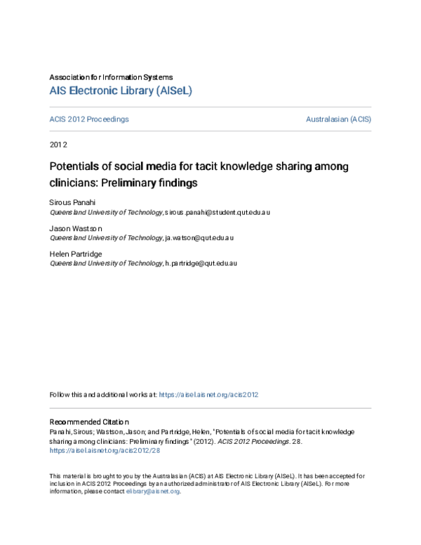 (PDF) Potentials of social media for tacit knowledge sharing among ...